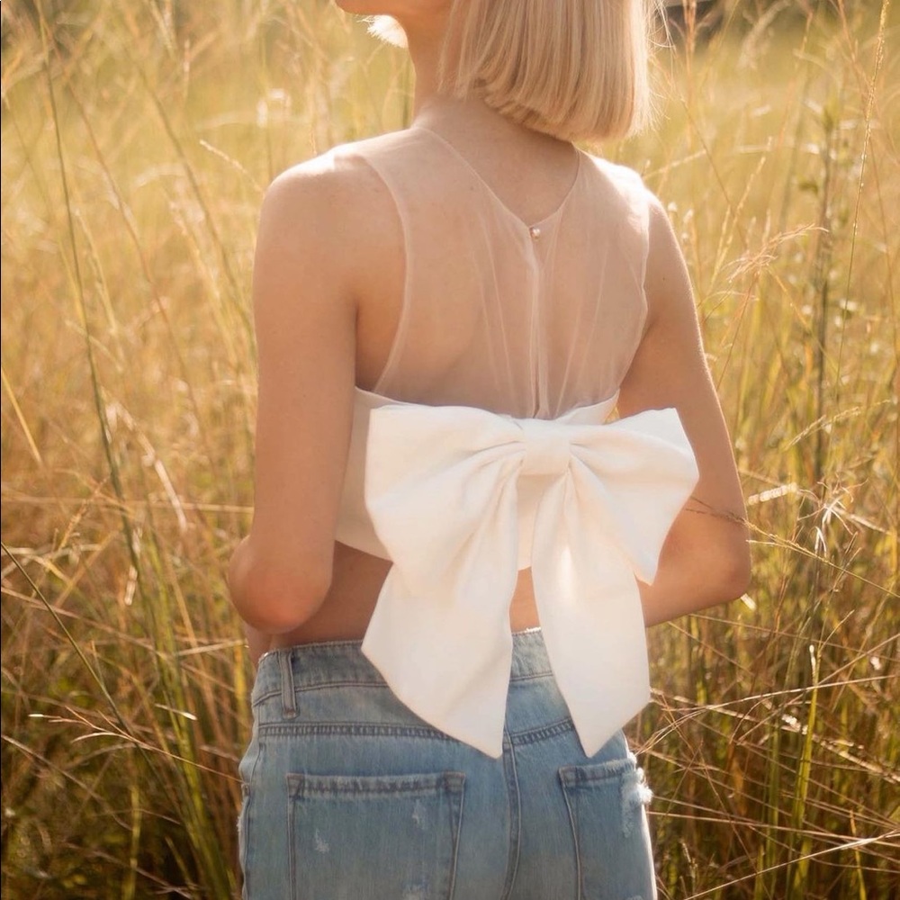 White bow crop top